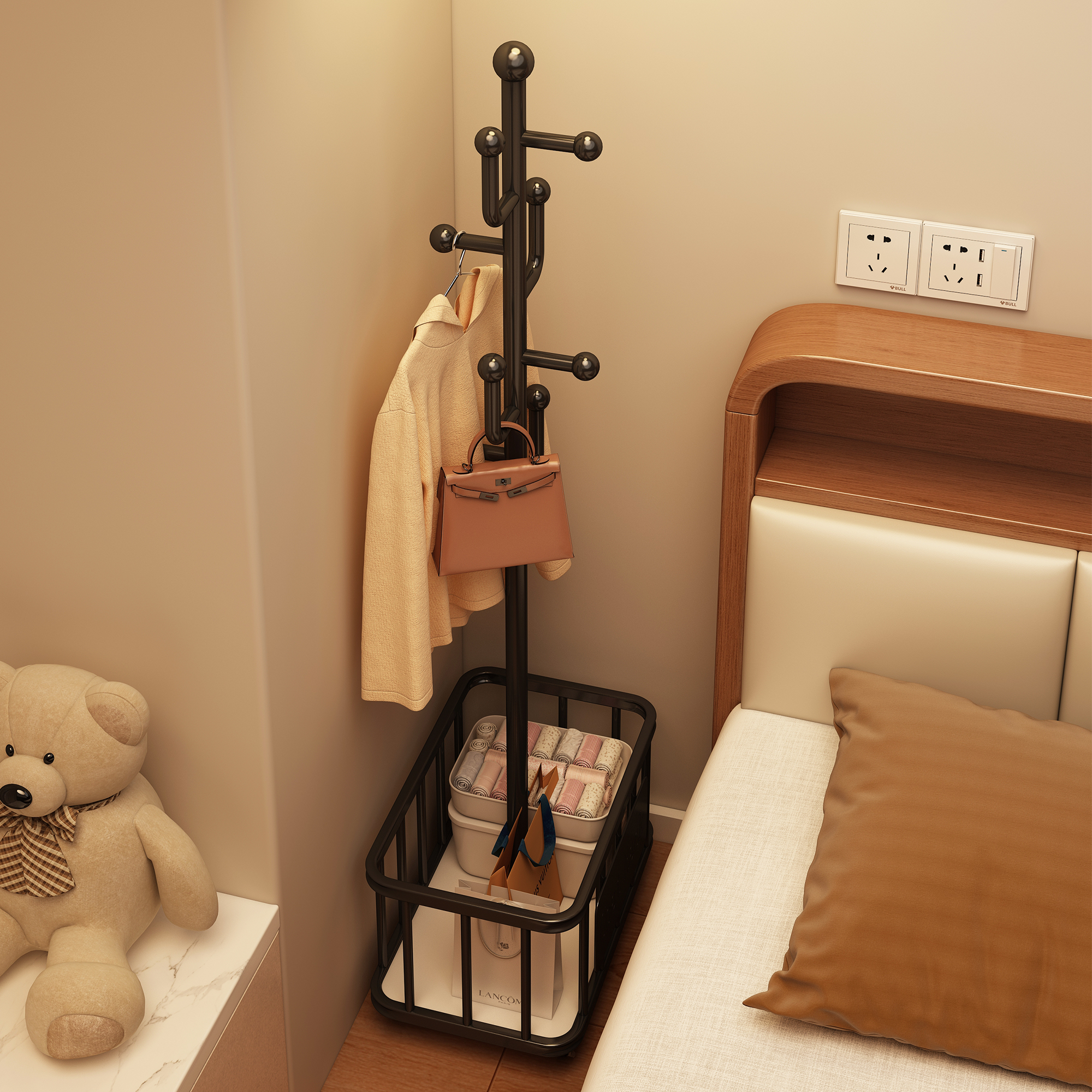 可移动衣帽架脏衣篓一体次净衣架