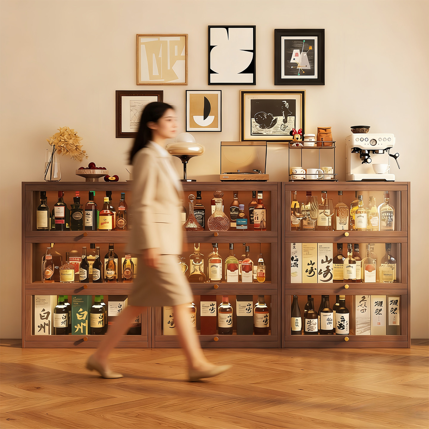 实木酒柜展示柜客厅靠墙餐边柜置物架家用小型透明亚克力陈列架子