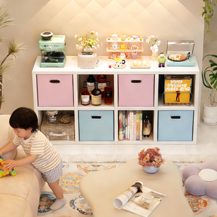 钢制书架落地置物架客厅格子柜儿童绘本收纳架书柜储物柜一体矮柜