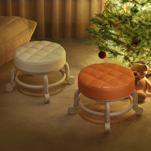 万向轮小凳子家用带轮移动静音小板凳客厅茶几软坐垫小型滑轮圆凳