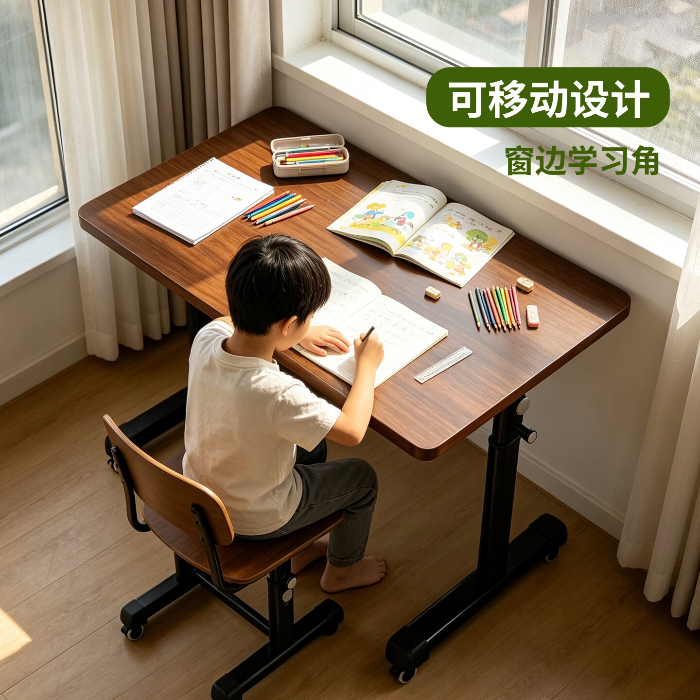电脑桌升降可移动家用学生学习桌图片