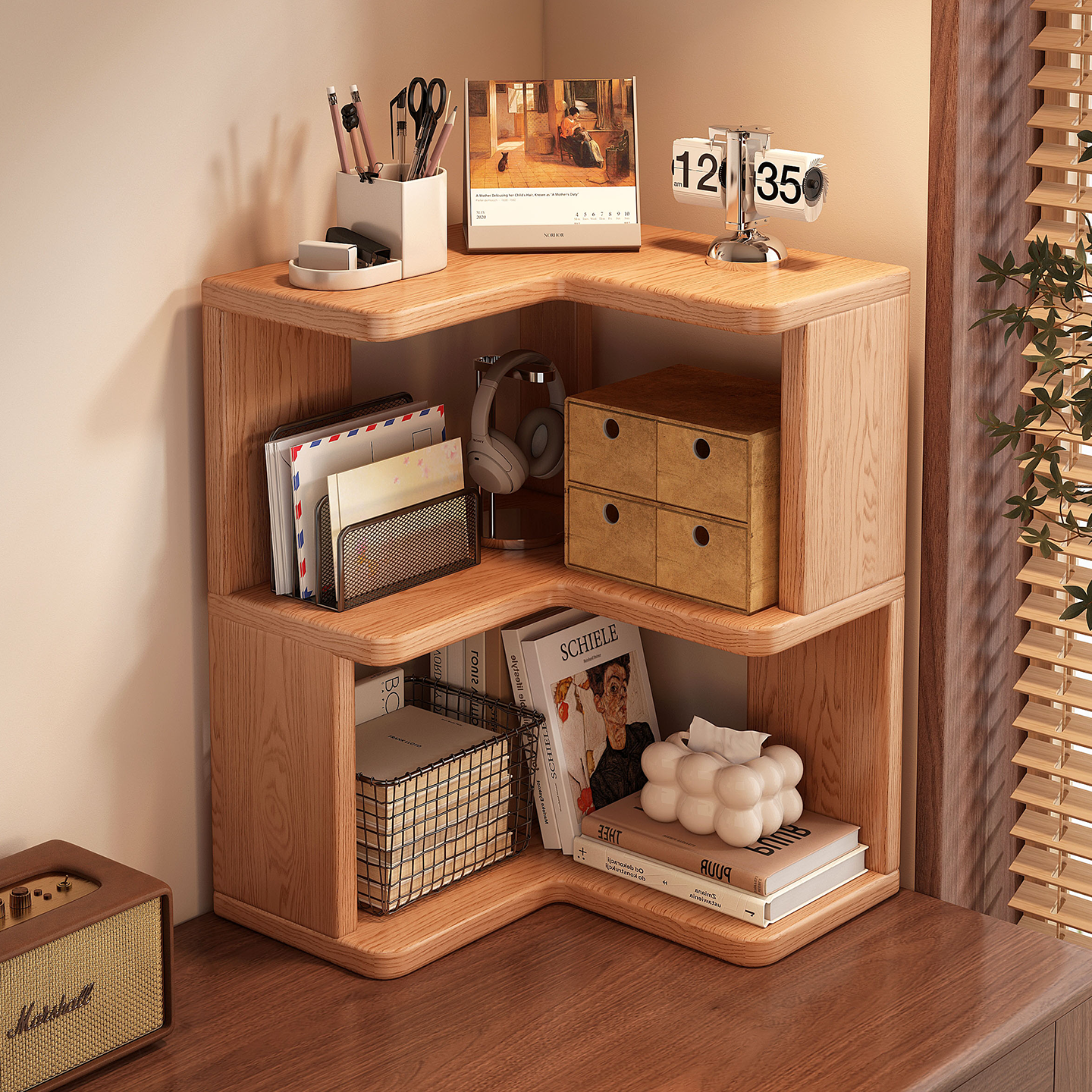 实木桌面书架立式多层桌上收纳置物架家用学生书桌书本书立阅读架