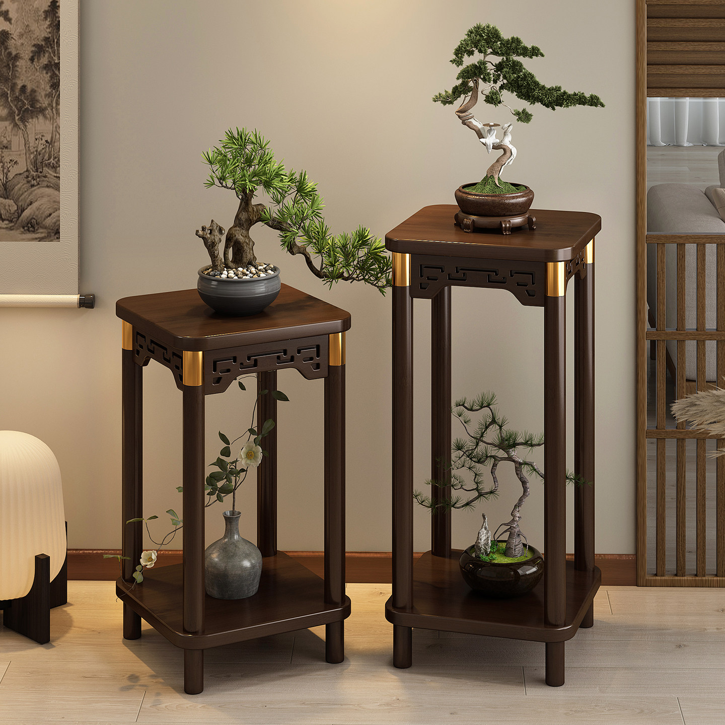 实木中式花架置物架阳台多层花盆放置客厅植物摆件展示架不占地方