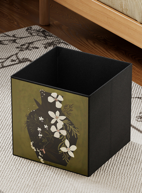 收纳篮客厅布艺杂物零食收纳筐中古风可折叠格子柜置物玩具储物篮