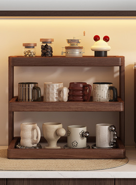 中古实木杯架餐桌杯架子咖啡用具亚克力置物架桌面台面展示收纳架