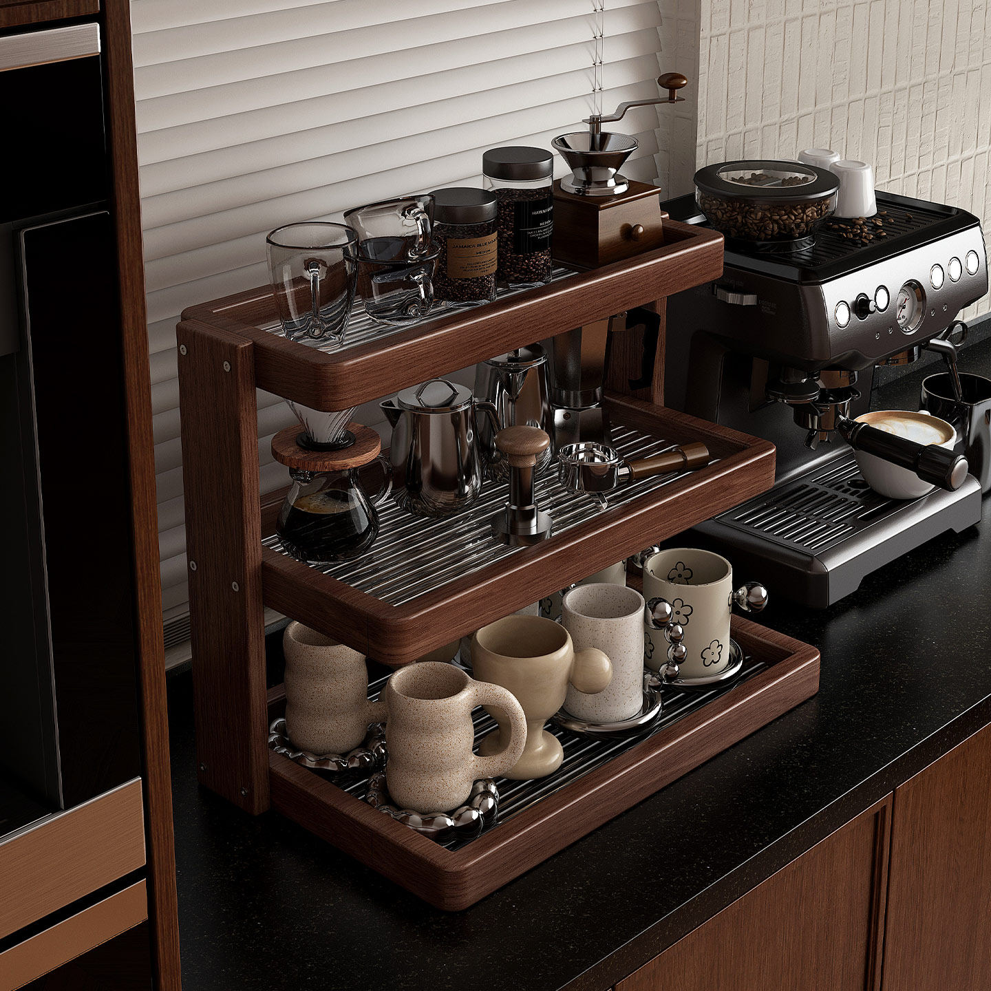 实木杯架中古风桌面杯子收纳置物架餐桌台面多层咖啡杯水杯展示架