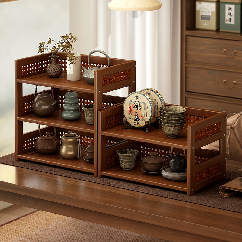 博古架实木中式茶桌茶具置物架子多层小型茶壶收纳陈列架2026新款