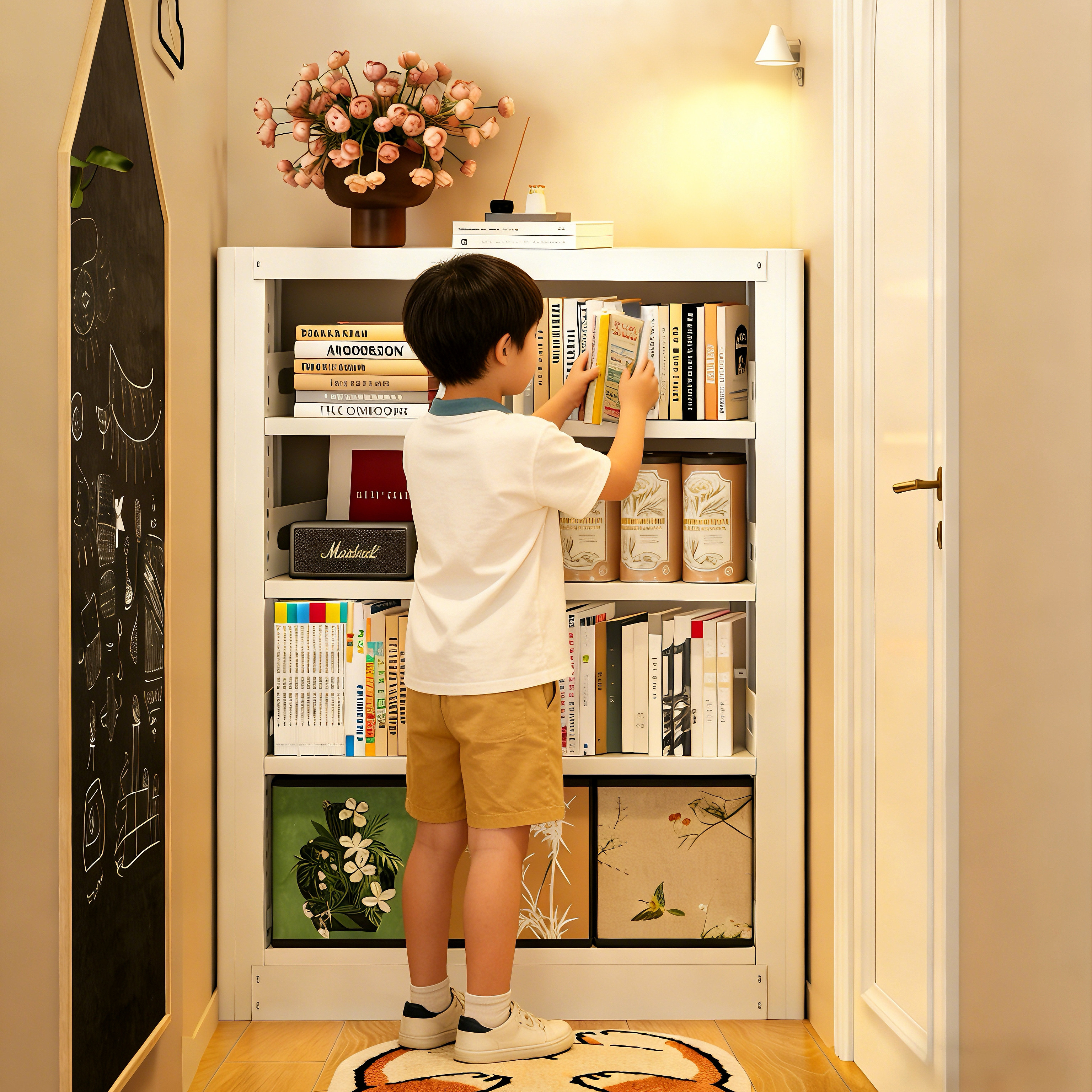 儿童钢制书架家用图书馆同款落地绘本架走廊过道不占空间靠墙书柜