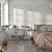 3D立体复古白砖白色砖纹砖块墙纸文化石仿古砖壁纸客厅餐厅非自粘