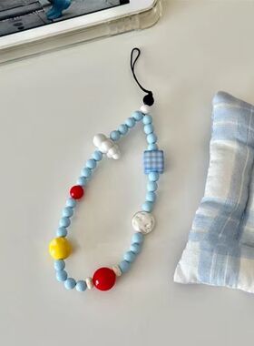 原创自制云朵方格手机挂绳ccd相机配饰u盘挂件挂饰清新短款链新款