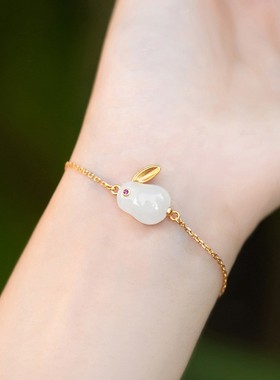 2025新款玉兔子金色复古手链女简约ins小众高级设计感首饰送礼物