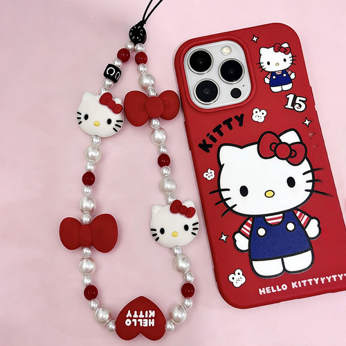 HelloKitty小猫珍珠蝴蝶结手机链