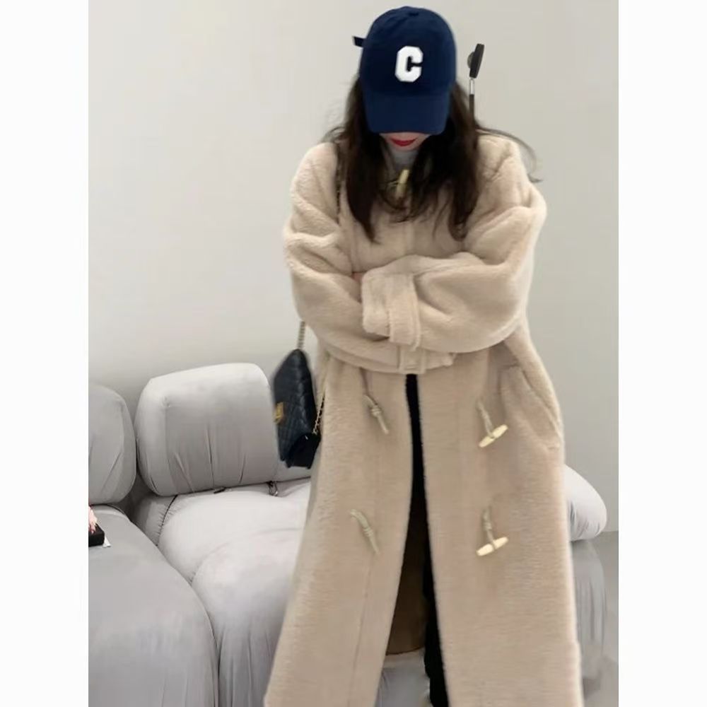 大码300斤胖mm时尚仿羊毛羔外套女秋冬新款宽松显瘦呢子中长大衣