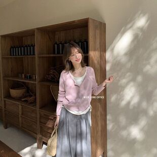 春季新款假两件套针织衫毛衣圆领女装韩版百搭气质长袖打底衫上衣