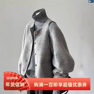 2024新款爆款韩系慵懒风小个子气质高级感灰色短款毛呢外套女秋冬