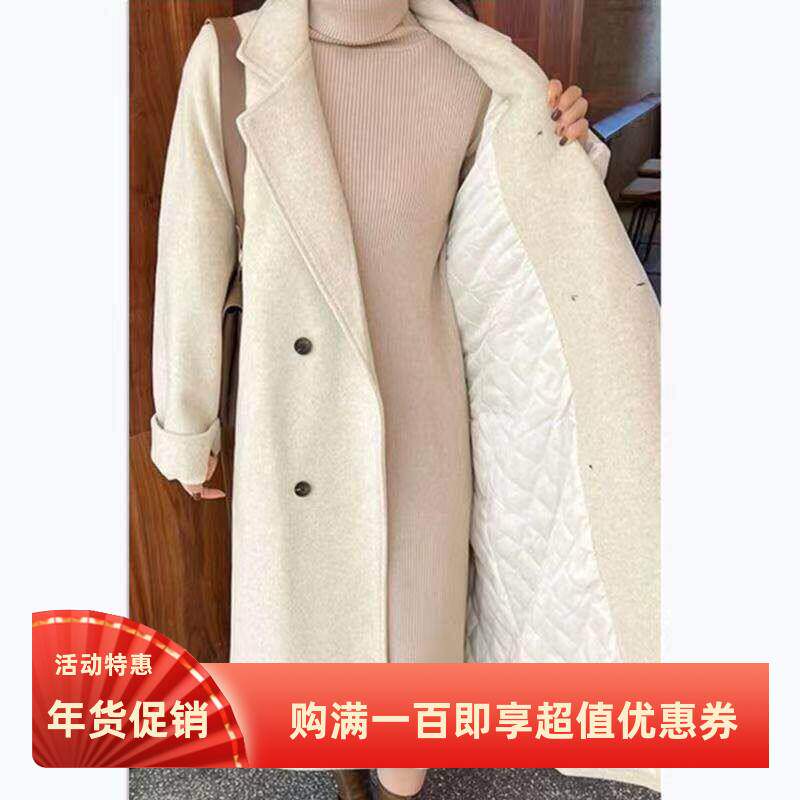 大码宽松加棉加厚西装领毛呢外套中长款毛绒呢子大衣加夹棉加内里