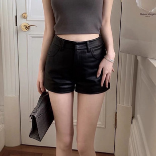 FASC自制 黑色皮短裤女2026秋季新款新款高腰显瘦辣妹A字阔腿裤