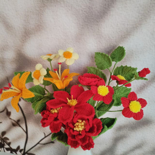 毛线花年宵花手工钩织成品花束蝴蝶兰山丹花太阳花仿真花艺术摆件