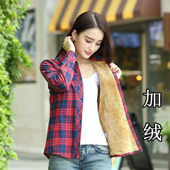 2025大码格子保暖加绒衬衫女长袖秋冬外套打底寸韩版加厚衬衣女装