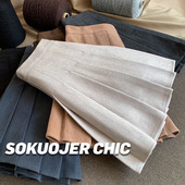 高品质百褶裙女秋冬半身裙毛呢加厚高腰短裙黑色显瘦大码 a字裙子