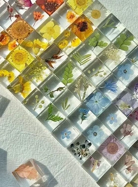 手工滴胶植物方块成品立体标本树脂工艺品永生花创意diy礼物摆件