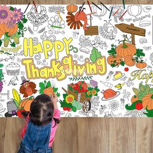 感恩节圣诞万圣节儿童卡通绘画桌布DIY一次性纸桌布涂鸦桌布海报
