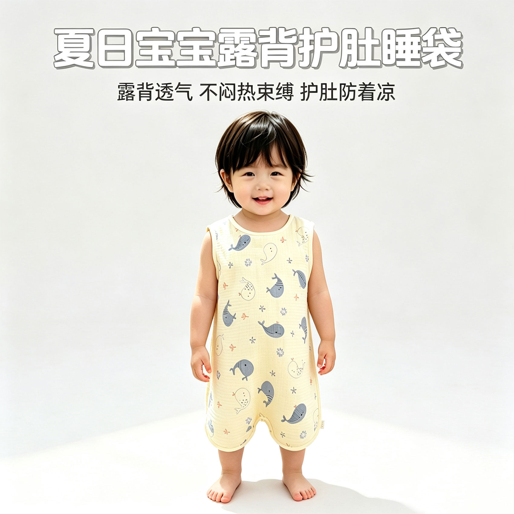夏季薄款婴儿四层纯棉纱布睡袋露背透气防踢被宝宝护肚神器防着凉
