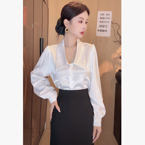 刘欣F店 缎面翻领长袖衬衫S448