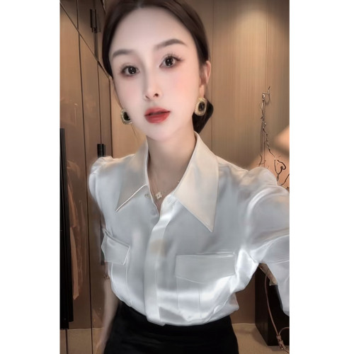 刘欣G店 白色翻领长袖上衣S412