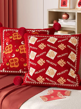 马年抱枕喜庆客厅沙发靠背垫含芯新年红色装饰卧室靠枕高级感靠垫