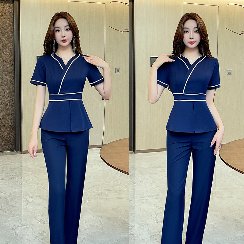 足浴足疗2025年夏季气质高端技师裤装工作服短袖两件套收腰桑拿服