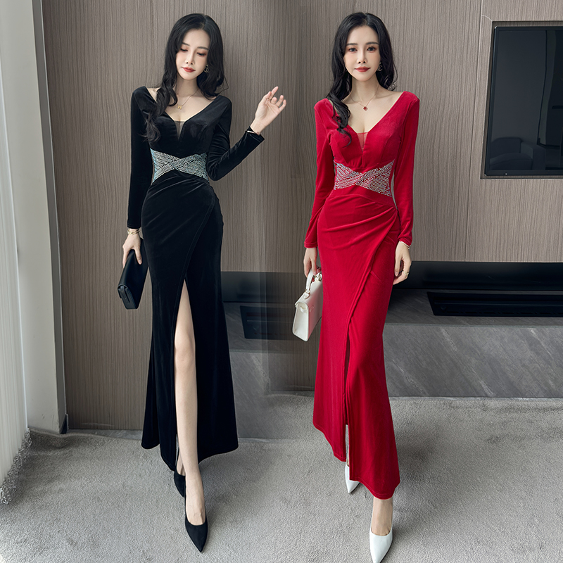 优雅秋冬季晚礼服法式高端长袖女