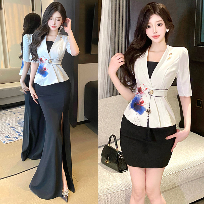 2026春夏气质女职业工作制服套装收腰显瘦酒店前台美容院开叉裙装