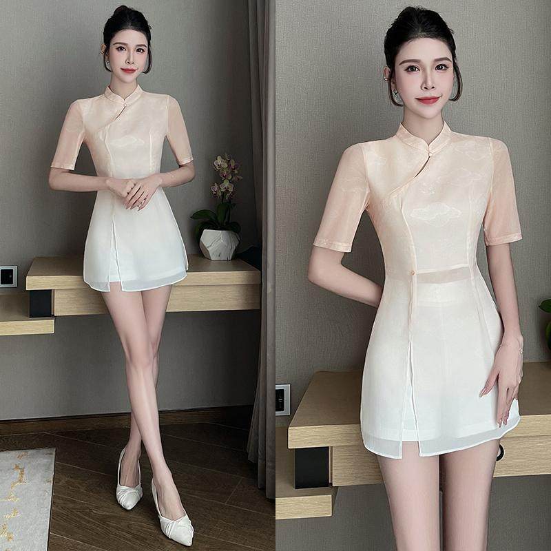 高端气质显瘦美容师采耳师套装女