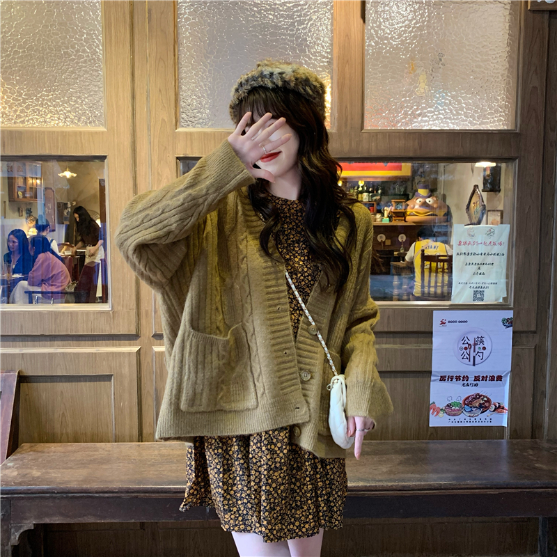 Real price autumn and winter French retro dress + lazy sweater long sleeve leisure back coat