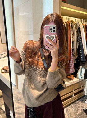 TIAO~ 费尔岛羊毛衫 冬季时尚厚版复古韩系软糯圆领百搭毛针织衫