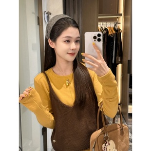 时尚 套头款 贝果复古风薄款 T恤 秋季 长袖 CX20252025 显白黄打底