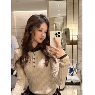 冬季 撞色小麻花 拼接设计感打底针织衫 韩版 温柔风女 修身 TIAO