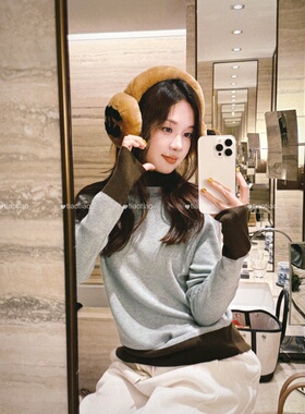 【TIAO~】拼色长袖假两件 冬季针织常规长袖秋季女毛针织衫打底衫