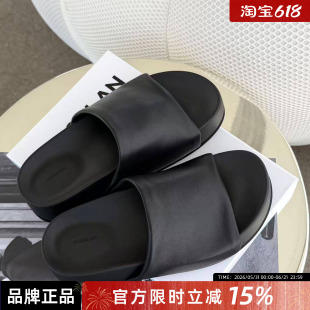 诗歌兰2026夏季新款厚底一字拖女款外穿时尚高级感耐磨黑色凉拖鞋