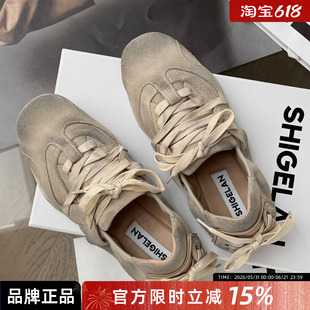 诗歌兰2026新款真皮德训鞋女复古系带软底休闲百搭板鞋舒适运动鞋