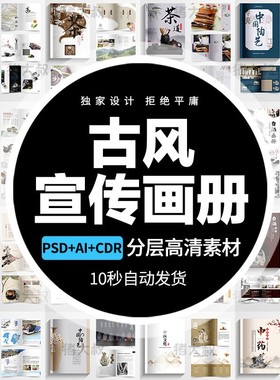 中国风古风中医药茶道文化旅游宣传画册排版模板psd设计ai素材cdr