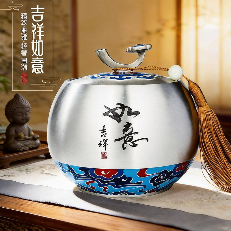 锡制密封防潮便携茶叶罐礼盒装