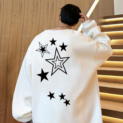 韩版字母印花卫衣男美式高街加绒加厚宽松圆领上衣秋冬季休闲外套