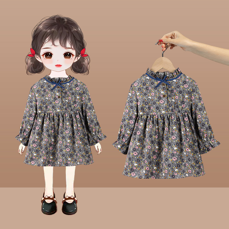 小女孩碎花裙子灯芯绒时髦