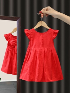女童连衣裙红色裙子宝宝洋气纯棉夏装女孩公主裙3周岁礼服小童装