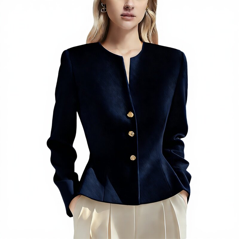 卡沃利通勤超显瘦遮肚小西装2026春季圆领气质减龄短款外套女装潮