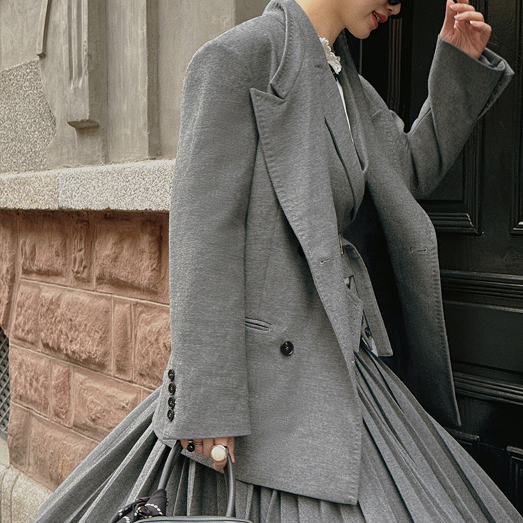 断码 格雷系套装 法式复古学院风羊毛西装/马甲/超大摆百褶半裙