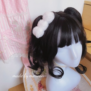 美丸手作 绒球甜心 可爱毛绒绒毛球呲甜lolita少女边夹发夹