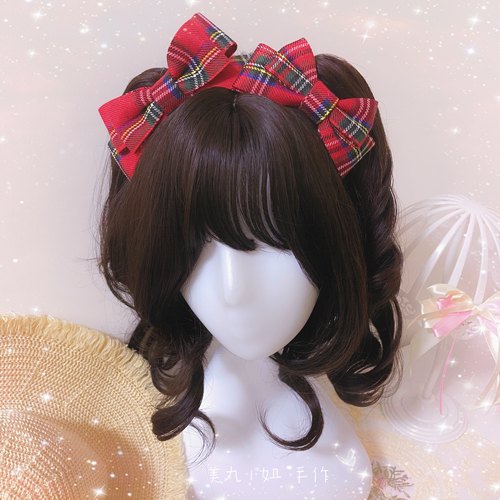 包U 美丸手作 苏格兰风圣诞氛围蝴蝶结可爱少女lolita发箍